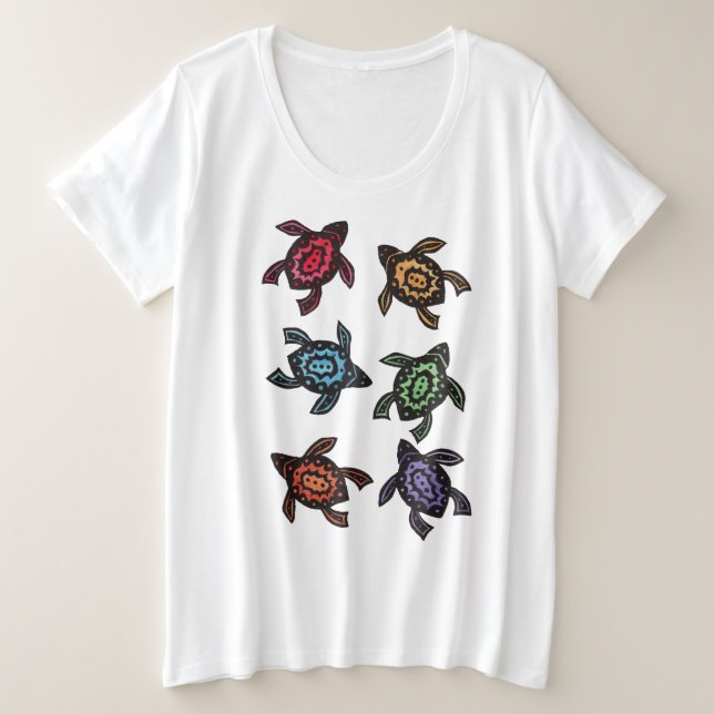 Camiseta Seis tartarugas pretas Abstrato (Frente do Design)