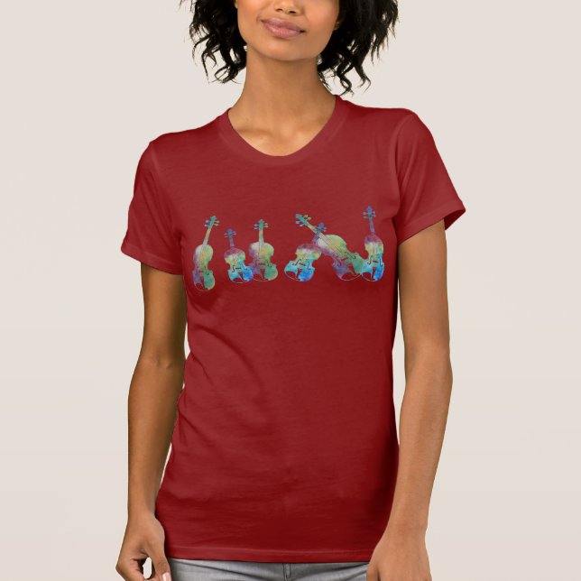 Camiseta Seis violinos da aguarela (Frente)