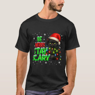 Camiseta Seja Alegre Fique Assustador Gato Preto Divertido