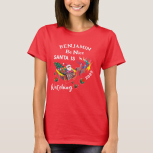Camiseta Seja bom Papai noel está assistindo o Natal person