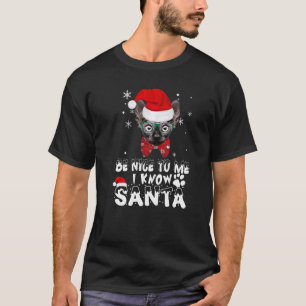 Camiseta Seja Bom Para Mim Eu Conheço o Papai Noel Gato Sph