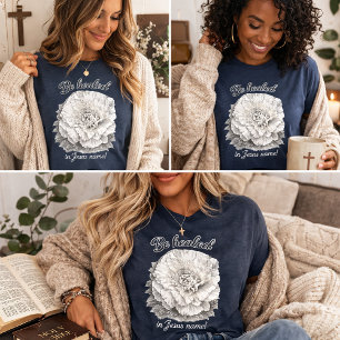Camiseta Seja Curado em Nome de Jesus Flor Vintage Cristã