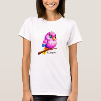 Camiseta Seja feliz: a pássaro rosa alegre