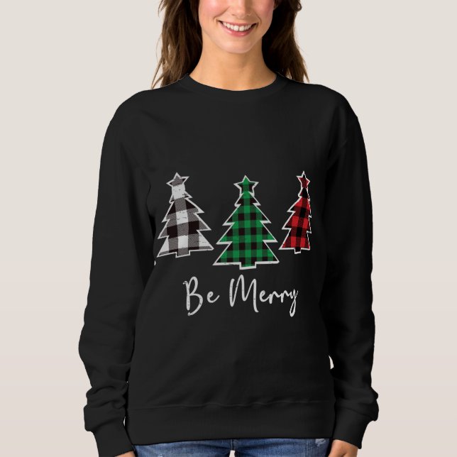 Camiseta Seja Feliz Árvores de Natal Búfalo-Xadrez (Frente)
