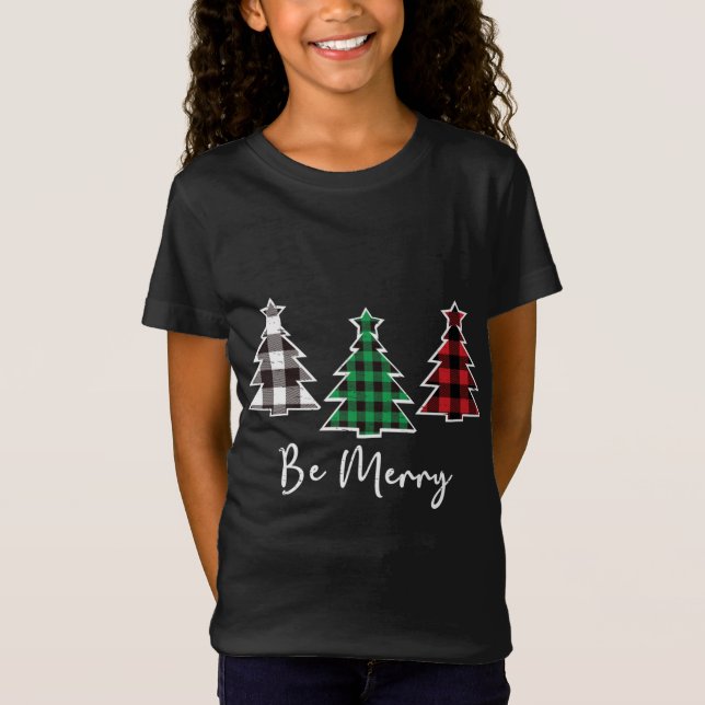 Camiseta Seja Feliz Árvores de Natal Búfalo-Xadrez (Frente)
