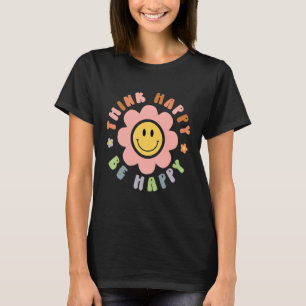 Camiseta Seja feliz, bonitinho, sorriso, face, flor rosa, r