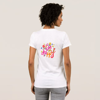 Camiseta Seja Feliz – Floral Colorido e Borboleta Boho