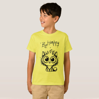 Camiseta Seja Feliz Gato Kawaii Crianças