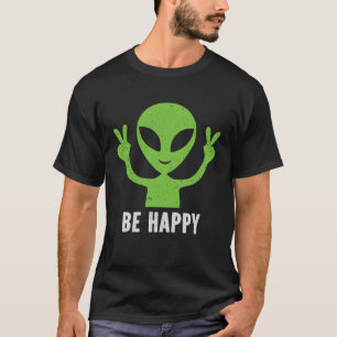 Camiseta Seja Feliz Rosto Sorridente Alien Símbolo de Paz V