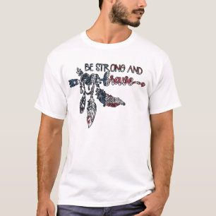 Camiseta Seja Forte e Corajoso - Seta da Bandeira Americana