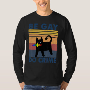 Camiseta Seja Gay Do Crime Black Cat Rainbow Flag Knife Vin