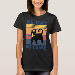 Camiseta Seja Gay Do Crime Black Cat Rainbow Flag Knife Vin