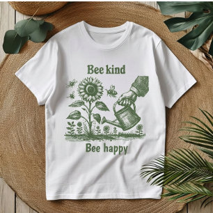 Camiseta Seja Gentil Abelha Feliz Girassol Vintage Ecológic