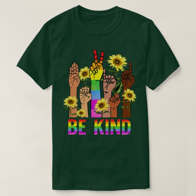 Camiseta Seja gentil com a linguagem de sinais falando LGBT (Frente do Design)