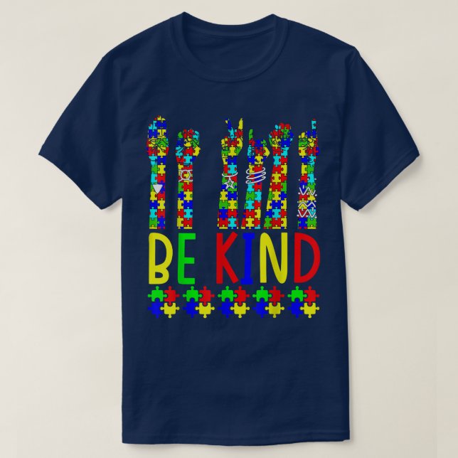 Camiseta Seja gentil com o sinal de mão Quebra-cabeça com c (Frente do Design)