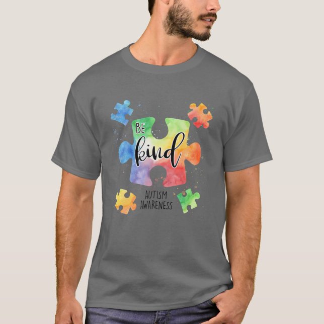 Camiseta Seja gentil com peças de Quebra-cabeça, consciênci (Frente)