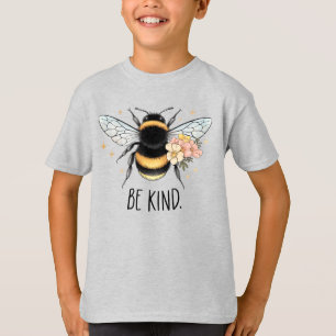 Camiseta Seja Gentil Design Floral Abelha Fofa Inspirador