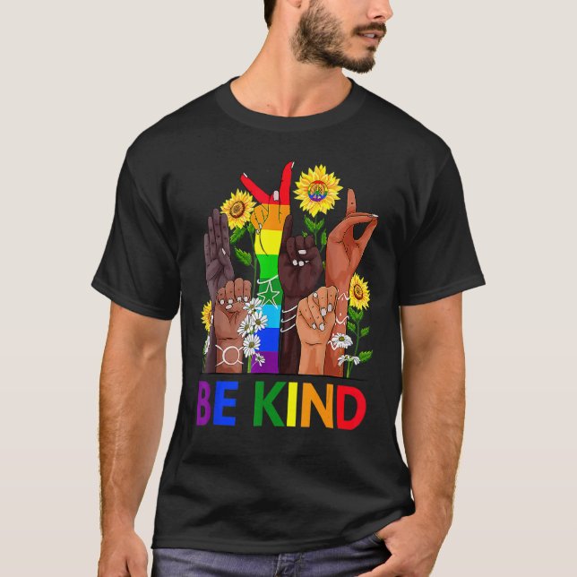 Camiseta Seja gentil em linguagem de sinais falando Lgbtq+  (Frente)