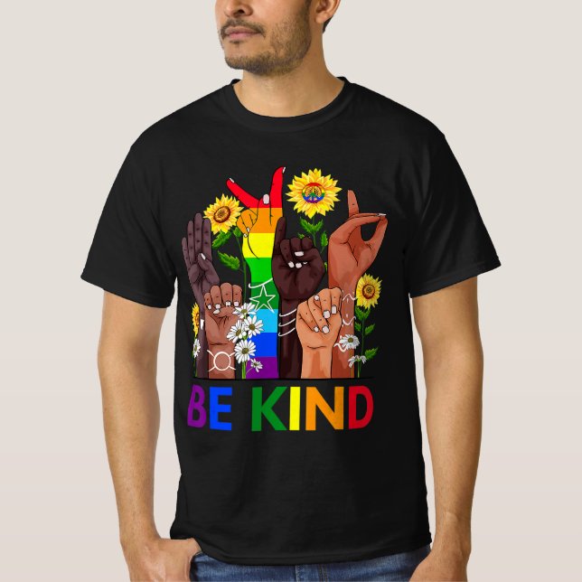 Camiseta Seja gentil em linguagem de sinais falando LGBTQ G (Frente)