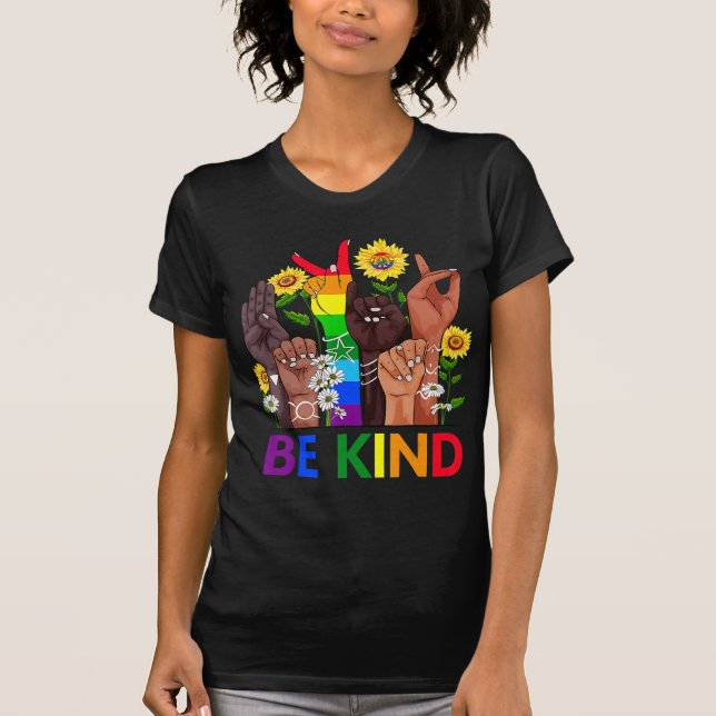 Camiseta Seja gentil em linguagem de sinais falando LGBTQ G (Frente)