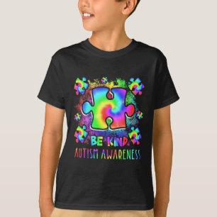 Camiseta Seja Gentil Peças de Puzzle Tie Dye Mês de Conscie