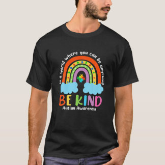Camiseta Seja Kind Rainbow Autismo Consciência Mês Autista 