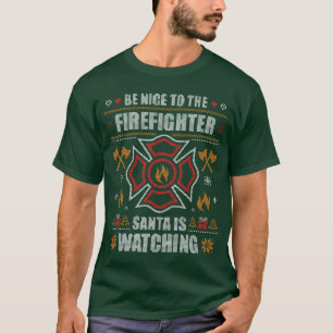 Camiseta Seja Legal Bombeiro Firman Camisola Feia De Natal
