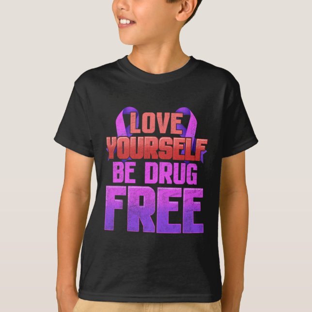 Camiseta Seja Livre De Drogas Se Ame Roxo Fita (Frente)