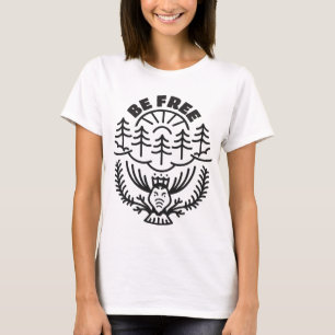 Camiseta Seja livre - Floresta Minimalista e Contorno de Mo