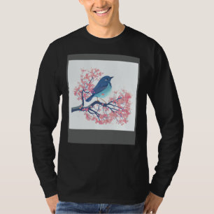 Camiseta Seja Notado com um Belo Pássaro Azul Cereja Rosa