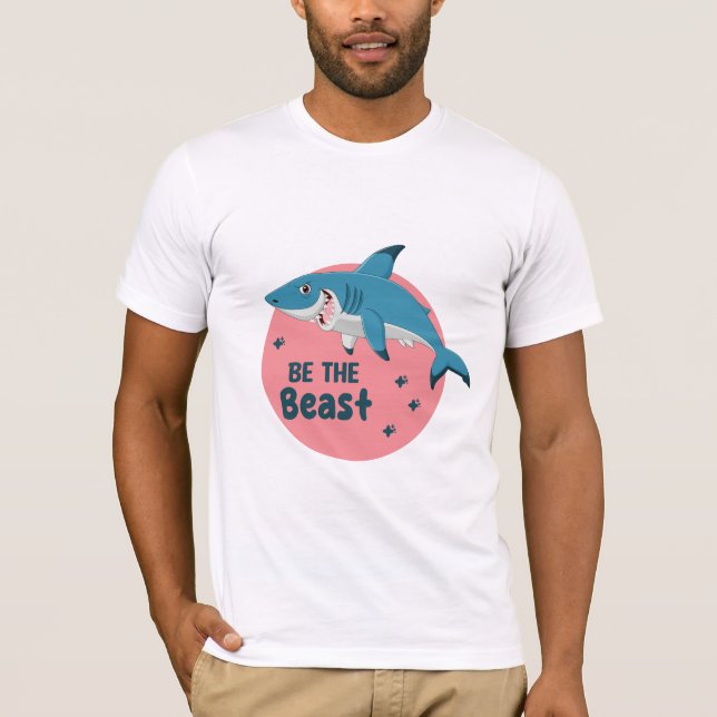 Camiseta Seja o Bastão Kawaii Feliz Tubarão Azul a Rosa (Frente)