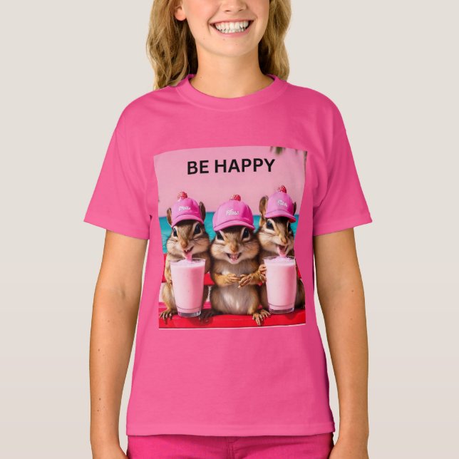Camiseta Seja sorvete de morango rosa feliz (Frente)