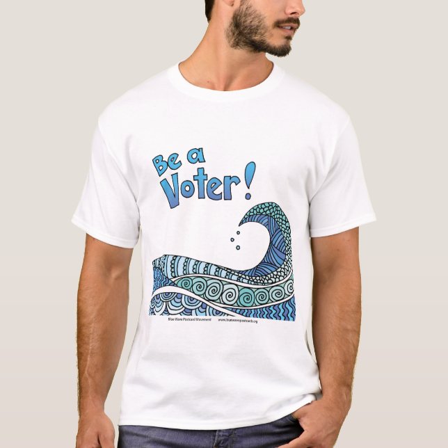 Camiseta Seja um eleitor / design de onda azul (Frente)