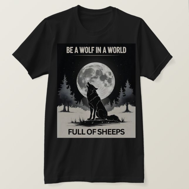Camiseta Seja um lobo em um Cheio mundial de ovelhas" - Lua (Frente do Design)
