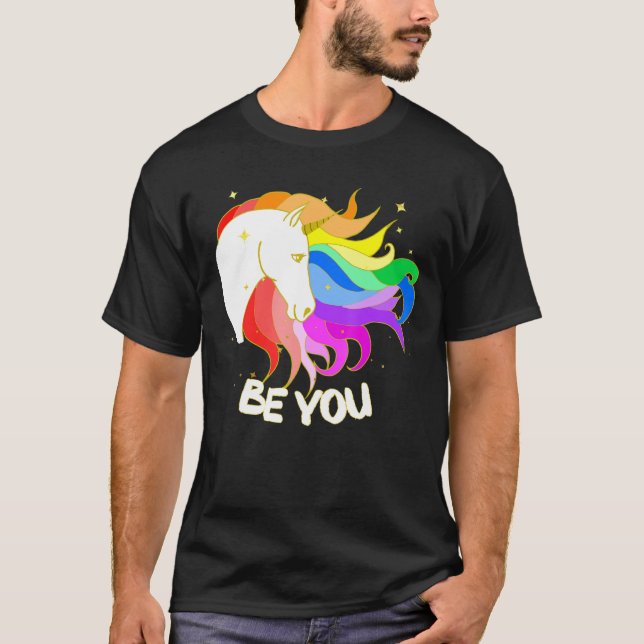 Camiseta Seja Um Unicórnio Mágico Com Arco-Íris (Frente)