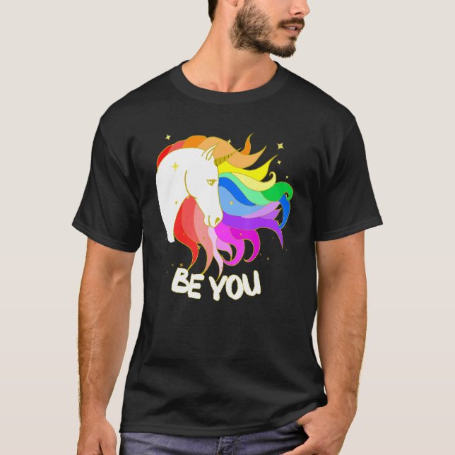 Camiseta Seja Um Unicórnio Mágico Com Arco-Íris (Frente)