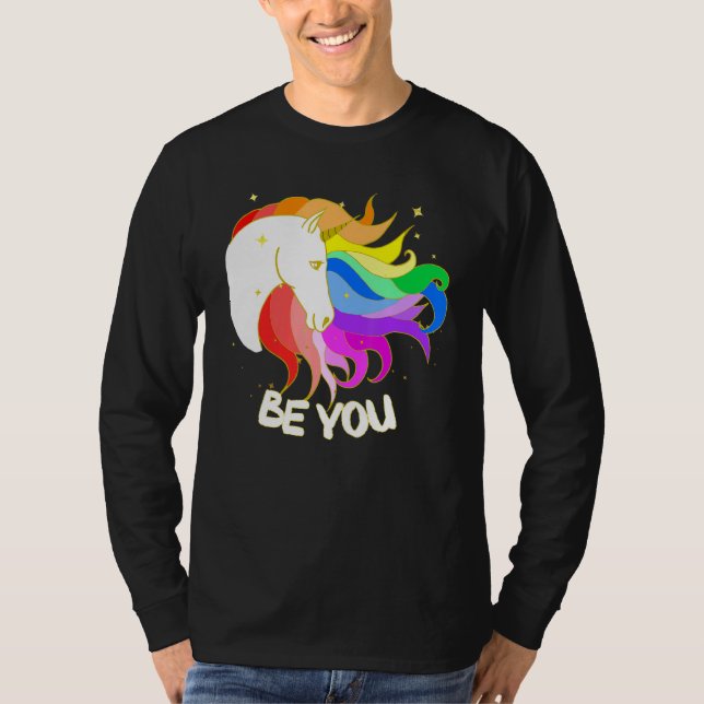Camiseta Seja Um Unicórnio Mágico Com Arco-Íris (Frente)