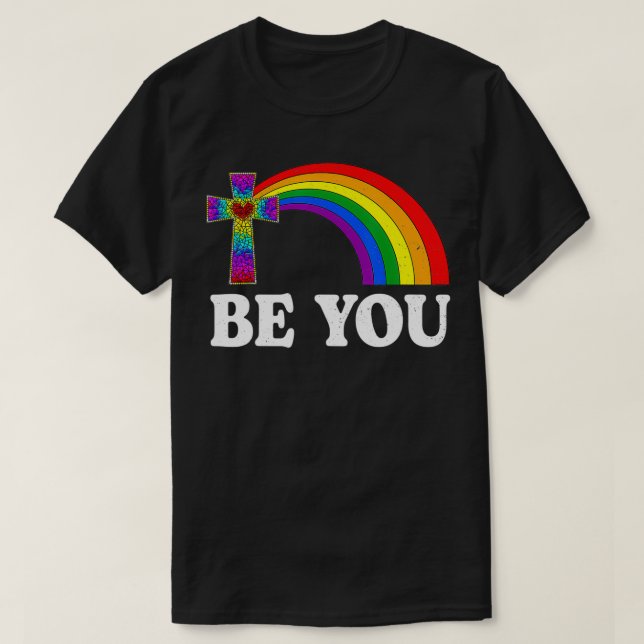 Camiseta Seja você LGBTQ Orgulho Social Rainbow Cross Cloth (Frente do Design)