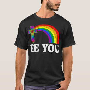 Camiseta Seja você LGBTQ Orgulho Social Rainbow Cross Cloth