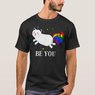Camiseta Seja você Rainbow LGBT Unicorn Cat LGBTQ Flag Prid