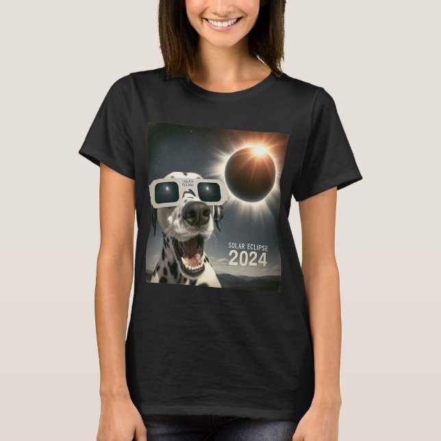 Camiseta Selfie Dalmaciano Mens Cão Eclipse Solar (Frente)
