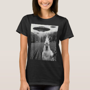 Camiseta Selfie de Cacatua com OVNI Alien Engraçado Pássaro