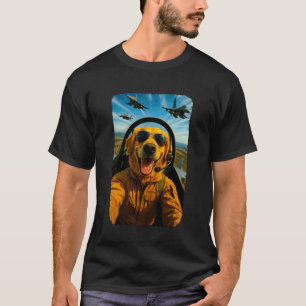 Camiseta Selfie de Cão Piloto de Avião de Combate Golden Re