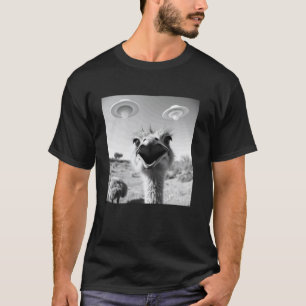 Camiseta Selfie de Emu Engraçado Com OVNI Gráfico de Emu Le
