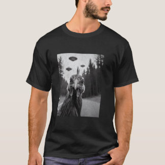 Camiseta Selfie de Frango com OVNI Alien, Humor de Fazenda 