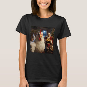 Camiseta Selfie de Frango com Papai Noel Natal Engraçado Eu