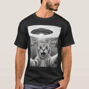 Camiseta Selfie de Gato com Alien OVNI Gato Engraçado para