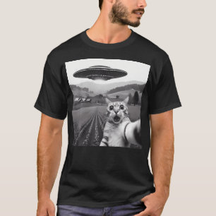 Camiseta Selfie De Gato Com Alienígena Ufo Gifes Engraçados