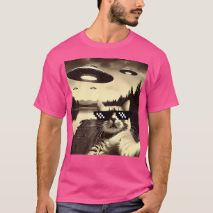 Camiseta Selfie De Gato Com Alienígena Ufo Gifes Engraçados