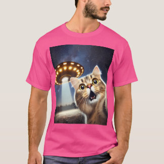 Camiseta Selfie De Gato Com Alienígena Ufo Gifes Engraçados